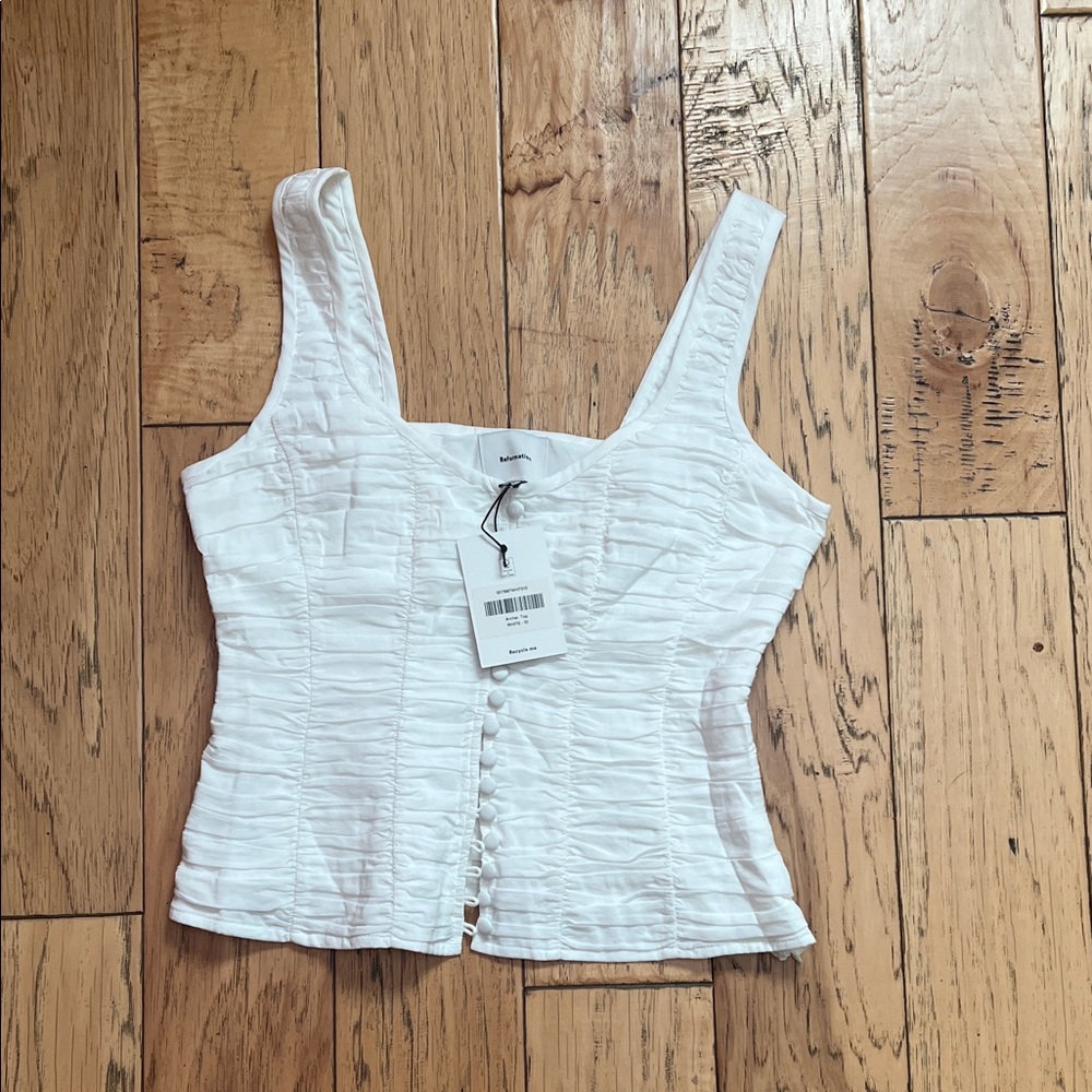 Reformation White Ruched Tank Top